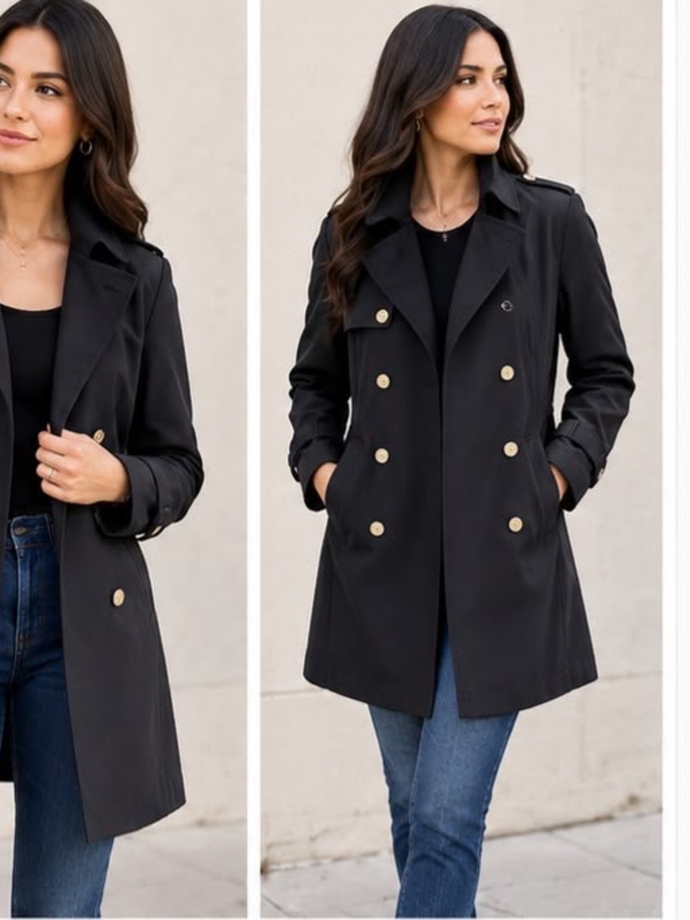 Calvin Klein Women’s Black Double-Breasted Trench Coat Size M
